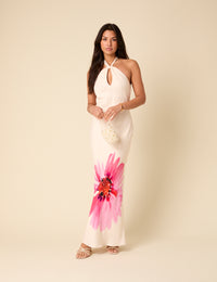 White Floral Halterneck Agnes Maxi Dress