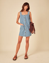 Light Blue Denim Danni Pinafore Mini Dress