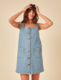 Light Blue Denim Danni Pinafore Mini Dress