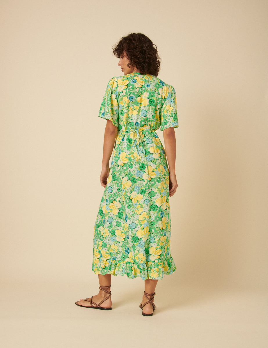 Green Floral Dalia Midi Tea Dress Green Floral Dalia Midi Tea Dress