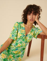 Green Floral Dalia Midi Tea Dress