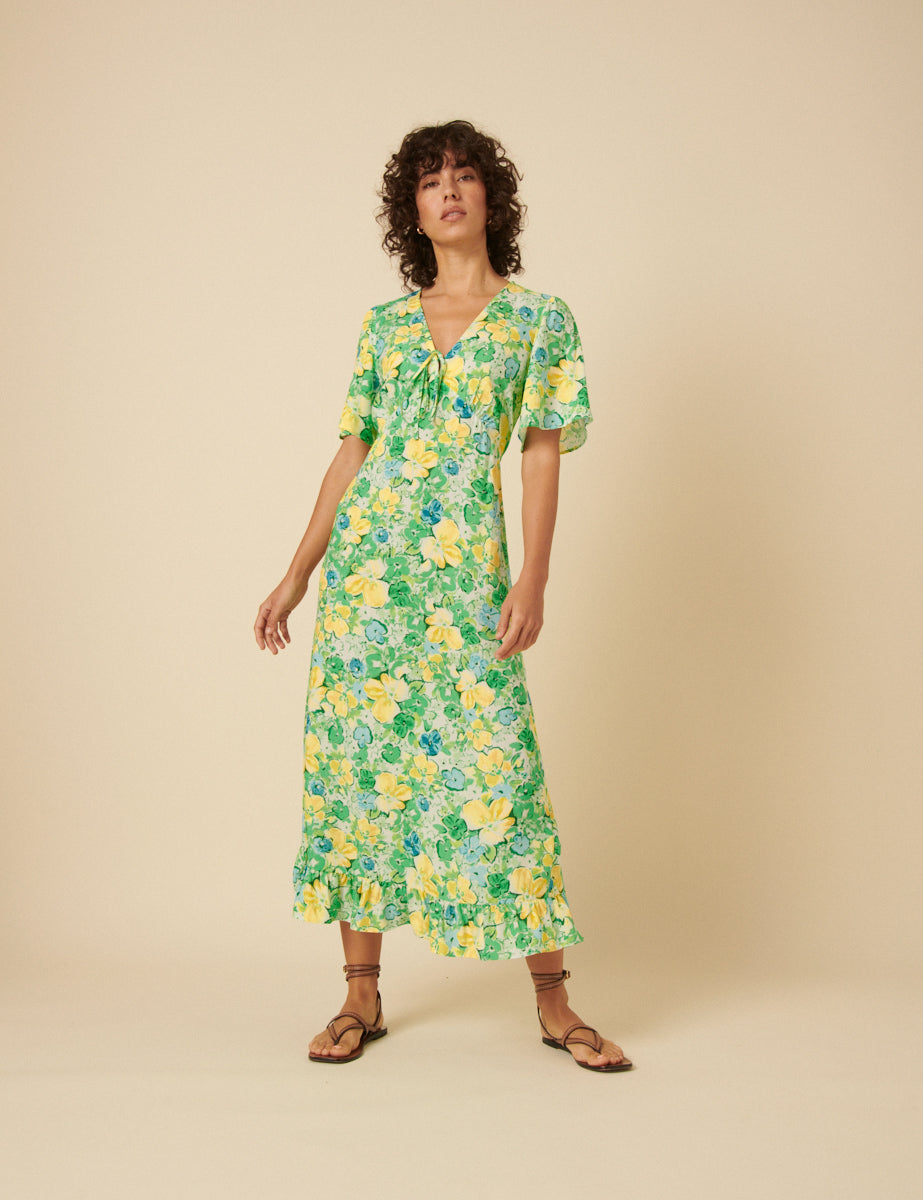 Green Floral Dalia Midi Tea Dress Green Floral Dalia Midi Tea Dress