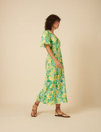 Green Floral Dalia Midi Tea Dress