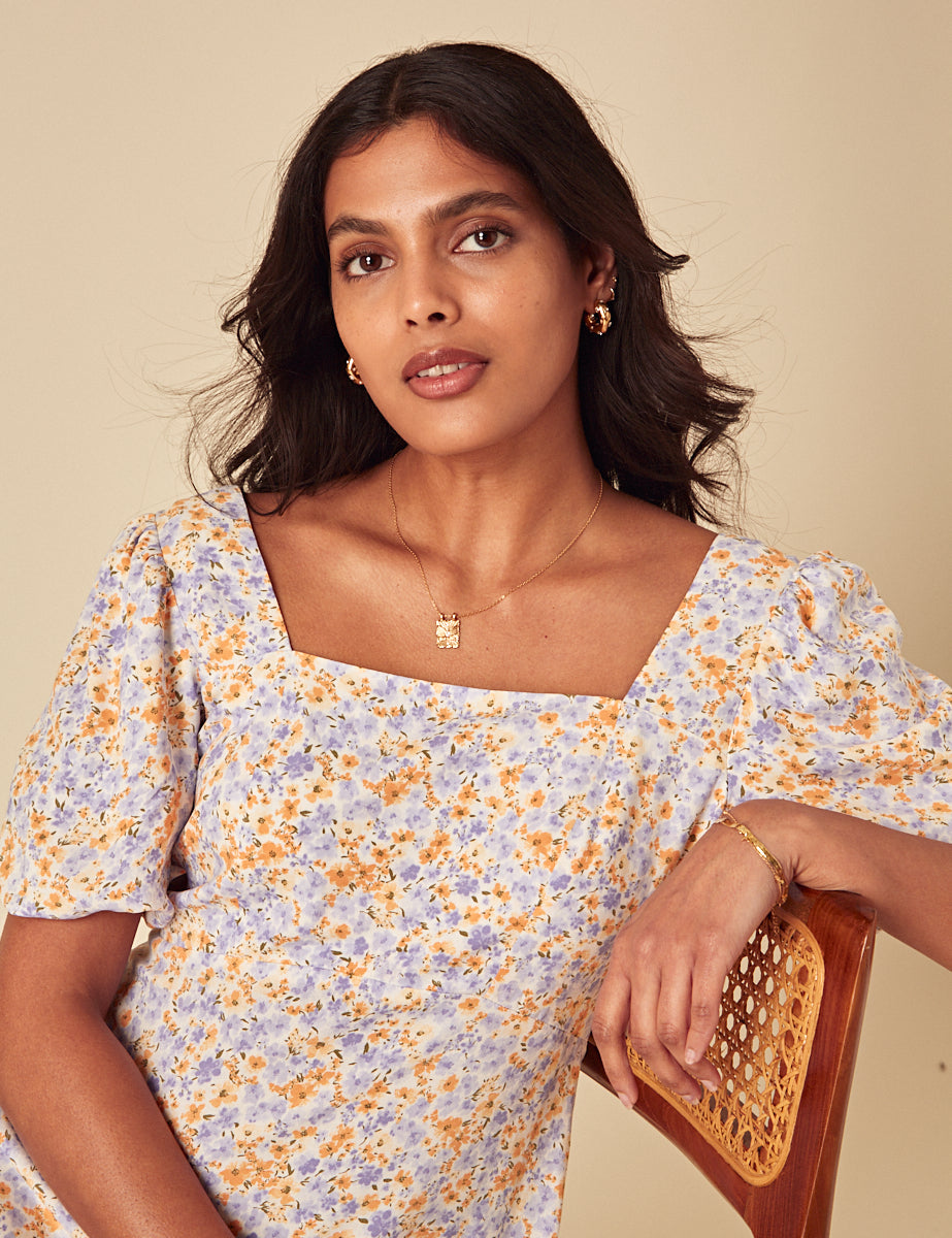 White Ditsy Floral Lara Midi Dress White Ditsy Floral Lara Midi Dress