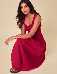 Red Ruched Drop Waist Thalia Midi Dress