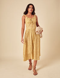 Yellow Ditsy Floral Flick Midi Dress