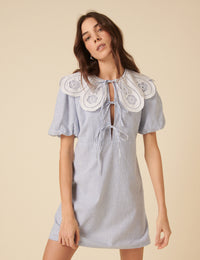 Blue Pinstripe Collar Bessie Mini Dress