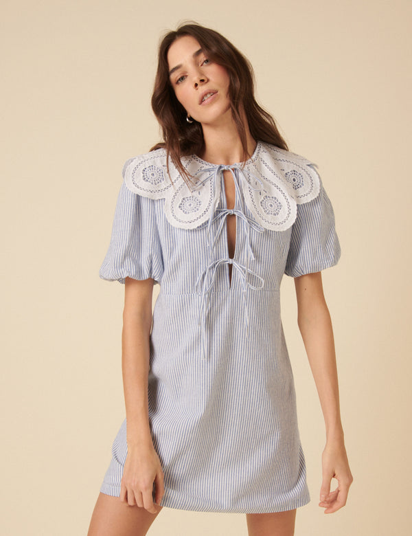 Blue Pinstripe Collar Bessie Mini Dress