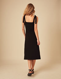 Black Tie Shoulder Adrian Midi Dress
