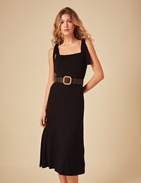 Black Tie Shoulder Adrian Midi Dress