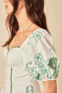 White Puff Sleeve Embroidered Beatrix Mini Dress