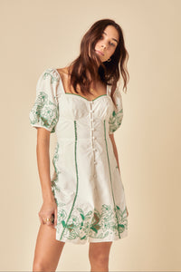 White Puff Sleeve Embroidered Beatrix Mini Dress