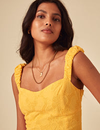 Yellow Floral Embroidered Sofia Midi Dress