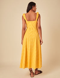 Yellow Floral Embroidered Sofia Midi Dress