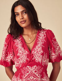 Red Floral Embroidered Nicky Mini Dress