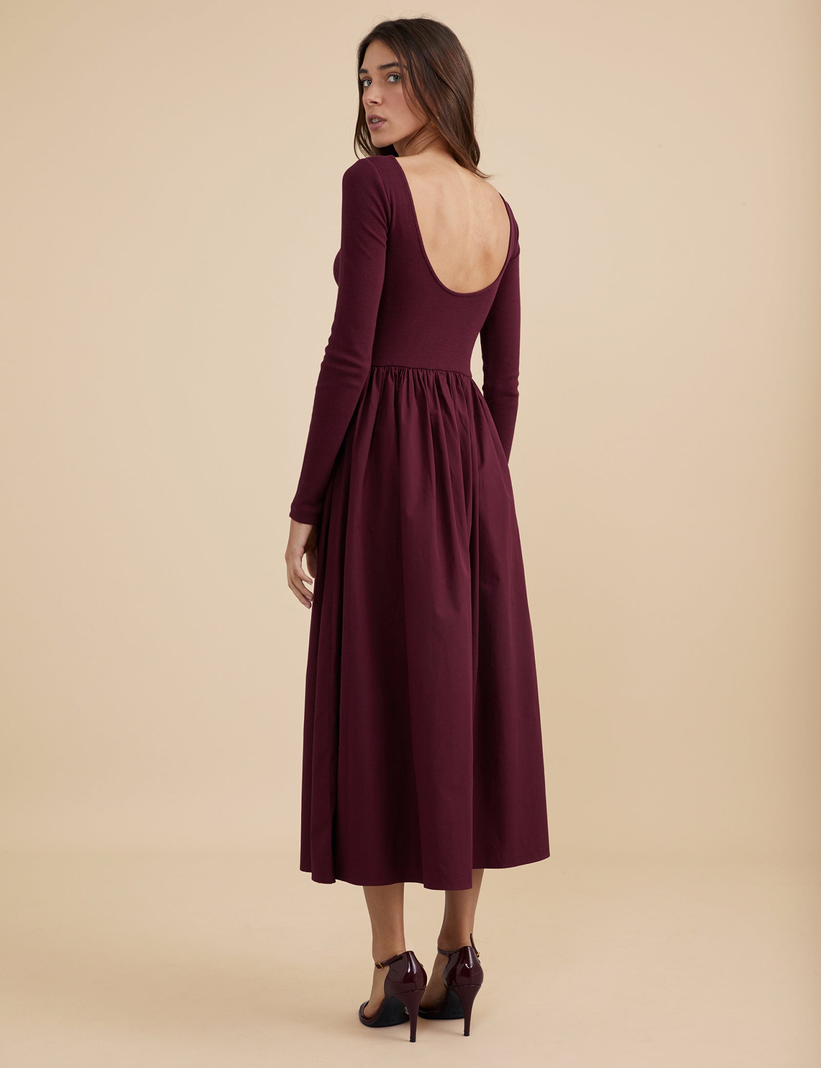 Berry Long Sleeve A-Line Penni Midi Dress Berry Long Sleeve A-Line Penni Midi Dress