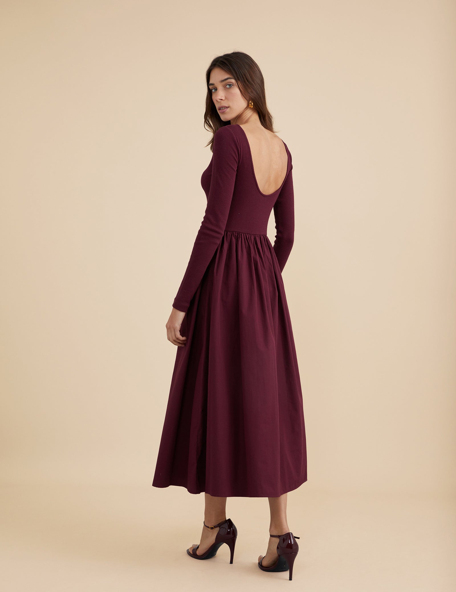 Berry Long Sleeve A-Line Penni Midi Dress - Main Image