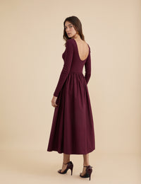 Berry Long Sleeve A-Line Penni Midi Dress