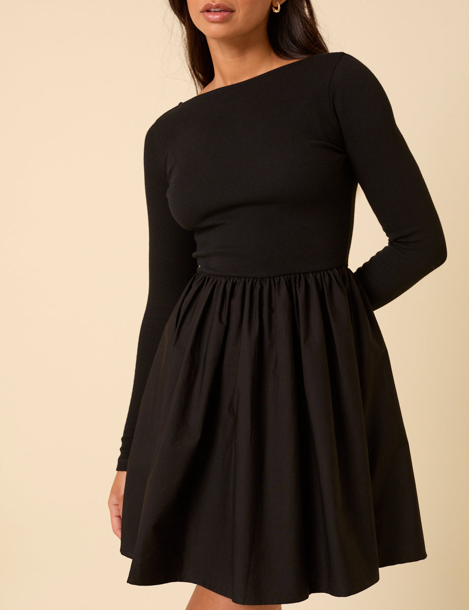 Black Long Sleeve A-Line Penni Mini Dress Black Long Sleeve A-Line Penni Mini Dress
