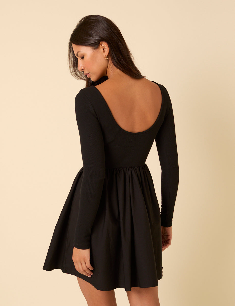 Black Long Sleeve A-Line Penni Mini Dress Black Long Sleeve A-Line Penni Mini Dress