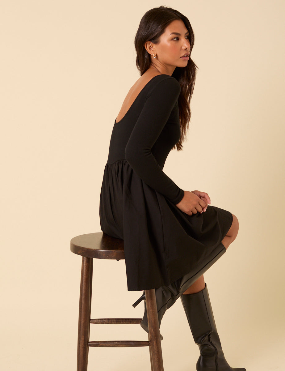 Black Long Sleeve A-Line Penni Mini Dress Black Long Sleeve A-Line Penni Mini Dress