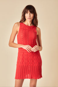 Red Mock Crochet Swing Mini Dress