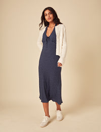 Navy Polka Dot Lyne Midi Dress