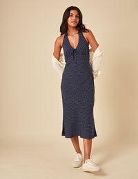 Navy Polka Dot Lyne Midi Dress