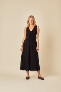 Black Tie Front Terra Midi Dress