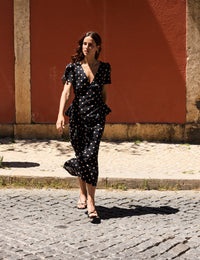 Black Polka Dot Ruffle Lyndsey Midi Dress