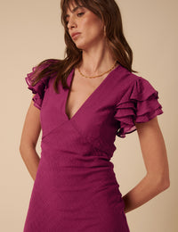 Pink Frill Sleeve Layla Midi Dress