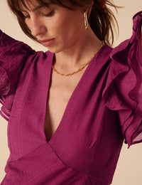 Pink Frill Sleeve Layla Midi Dress