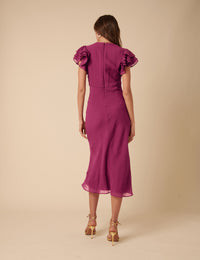 Pink Frill Sleeve Layla Midi Dress