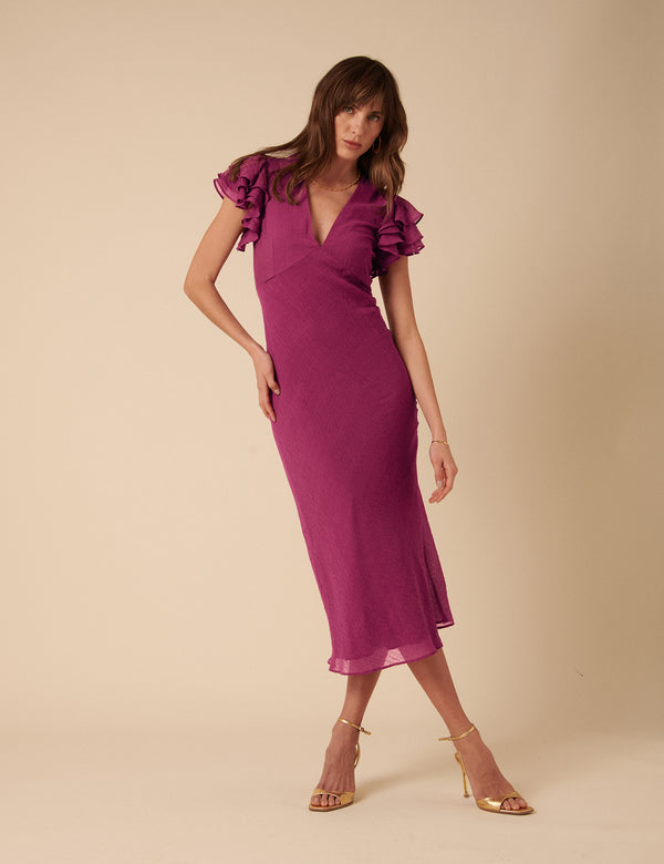 Pink Frill Sleeve Layla Midi Dress