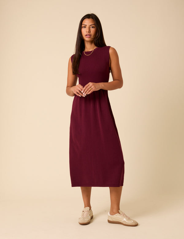 Burgundy Sleeveless Knitted Midi Dress