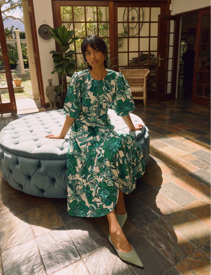 green floral printed zelda midi dress NOBODY'S CHILD Zelda Floral Midi Dress