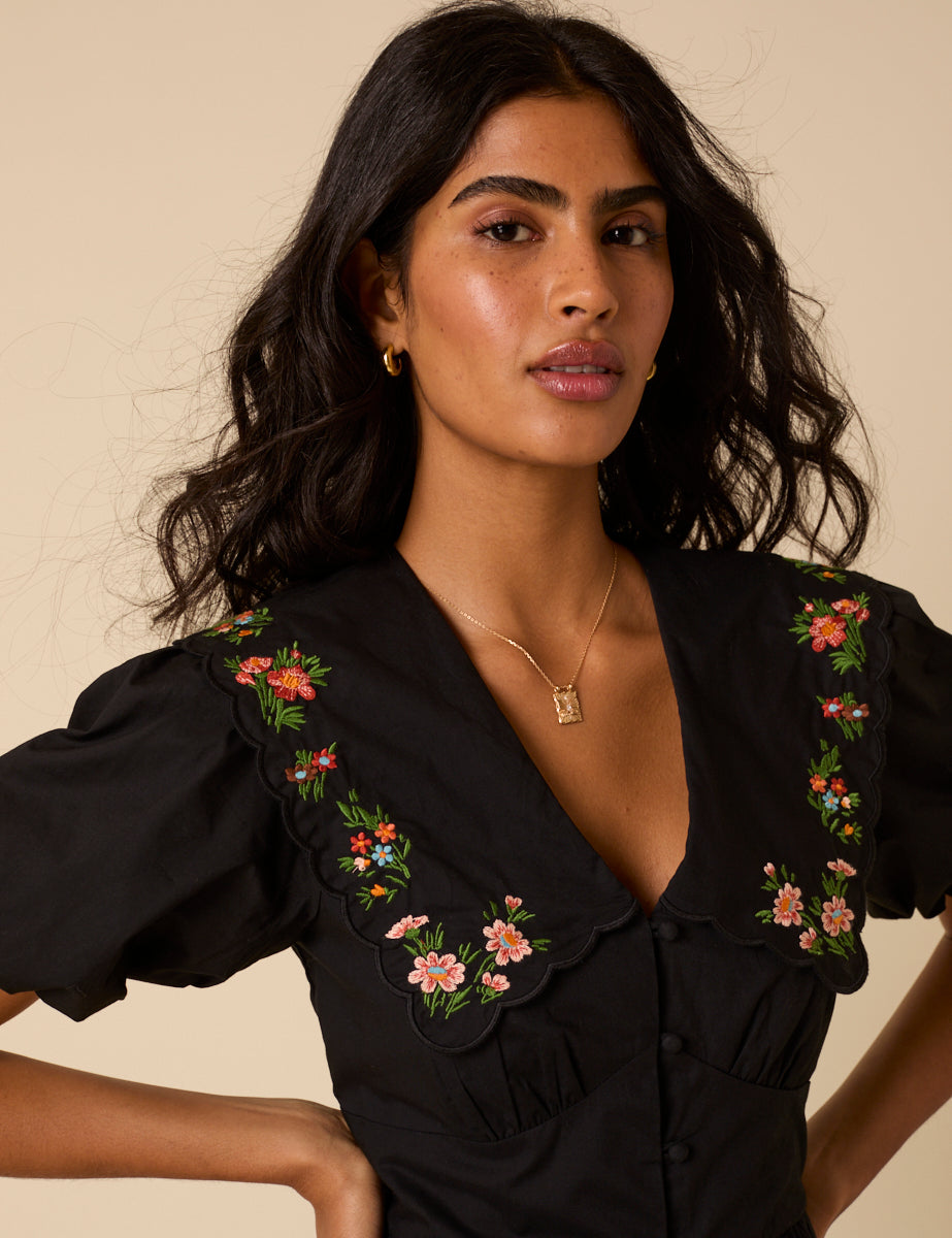 embroidered collar dress Emerald Garden Embroidered Collar Dress