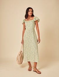 Elizabeth Scarlett Green Ditsy Elsie Midi Dress