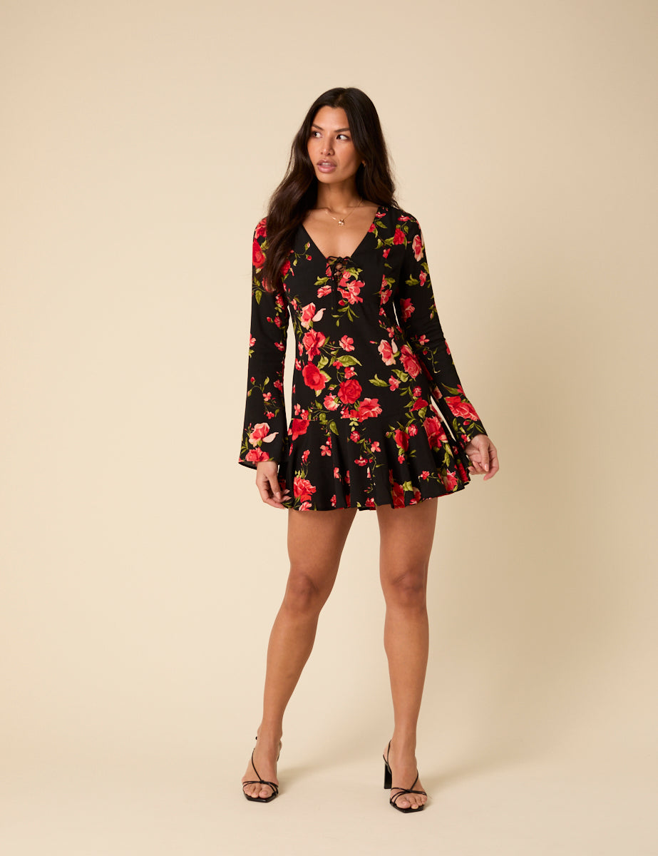 Poppy Delevingne Black Floral Willa Mini Dress Poppy Delevingne Black Floral Willa Mini Dress