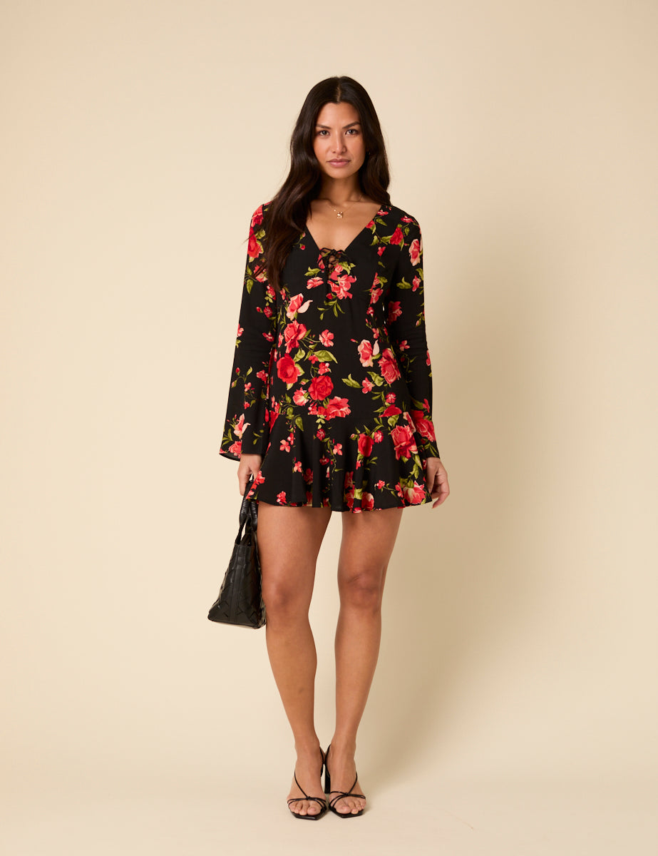 Poppy Delevingne Black Floral Willa Mini Dress Poppy Delevingne Black Floral Willa Mini Dress