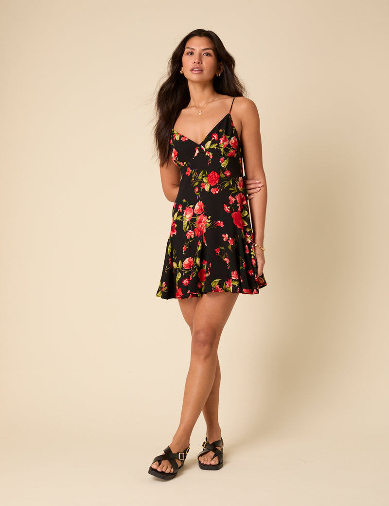 Black Floral Cush Mini Dress