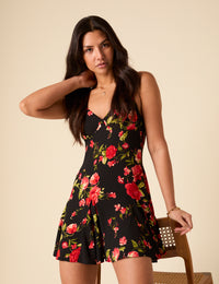 Poppy Delevingne Black Floral Cush Mini Dress