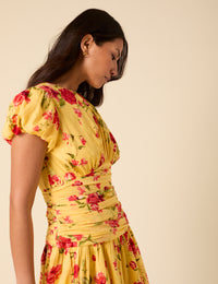 Poppy Delevingne Yellow Floral Noa Mini Dress