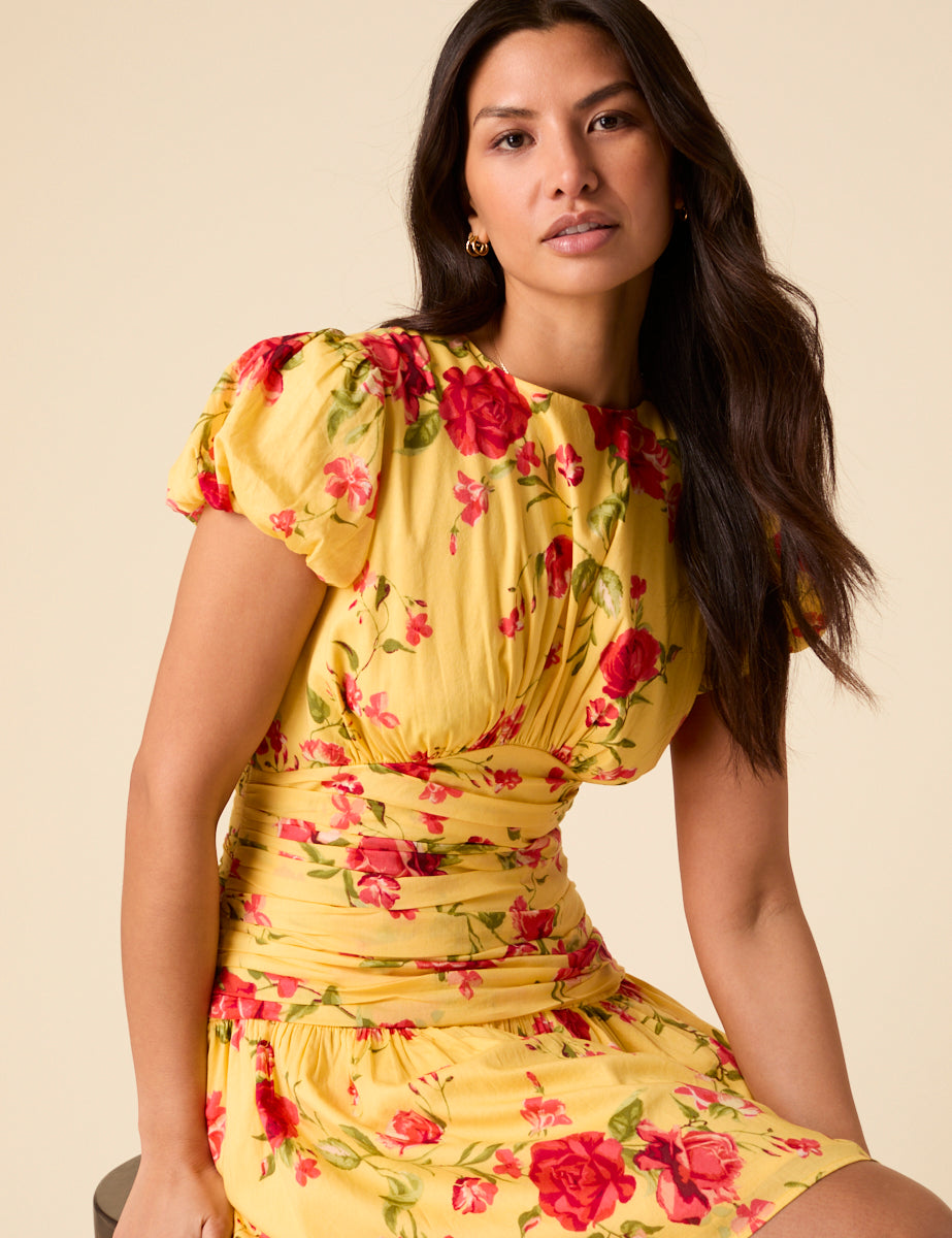 Poppy Delevingne Yellow Floral Noa Mini Dress Poppy Delevingne Yellow Floral Noa Mini Dress