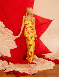 Poppy Delevingne Yellow Floral Zara Maxi Dress
