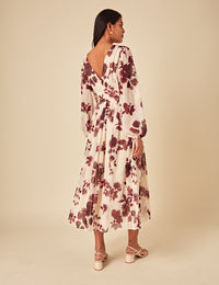 Cream Floral Anya Midi Dress