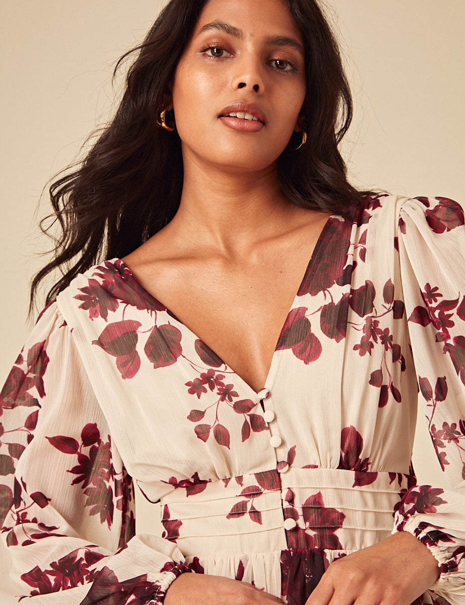 Cream Floral Anya Midi Dress