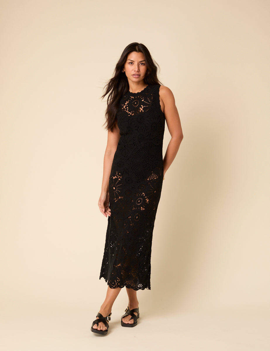 Poppy Delevingne Black Crochet Olympia Midi Dress Poppy Delevingne Black Crochet Olympia Midi Dress