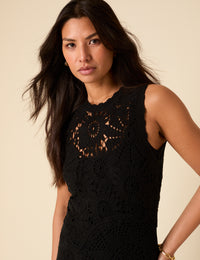 Poppy Delevingne Black Crochet Olympia Midi Dress