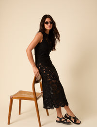 Poppy Delevingne Black Crochet Olympia Midi Dress